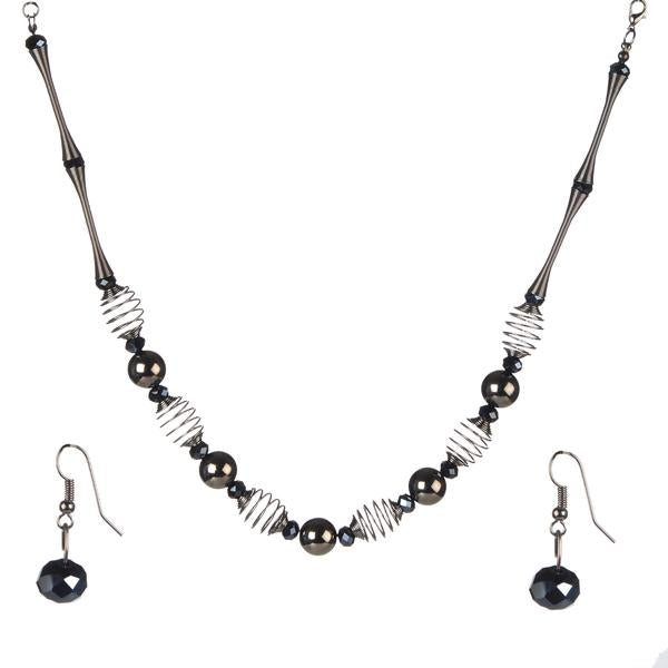 Urthn Black Beads Oxidised Plated Necklace Set - 1106106