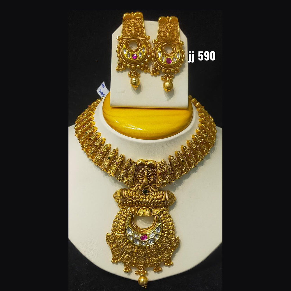 Jain Jewellers Gold Plated Pota Stone Necklace Set