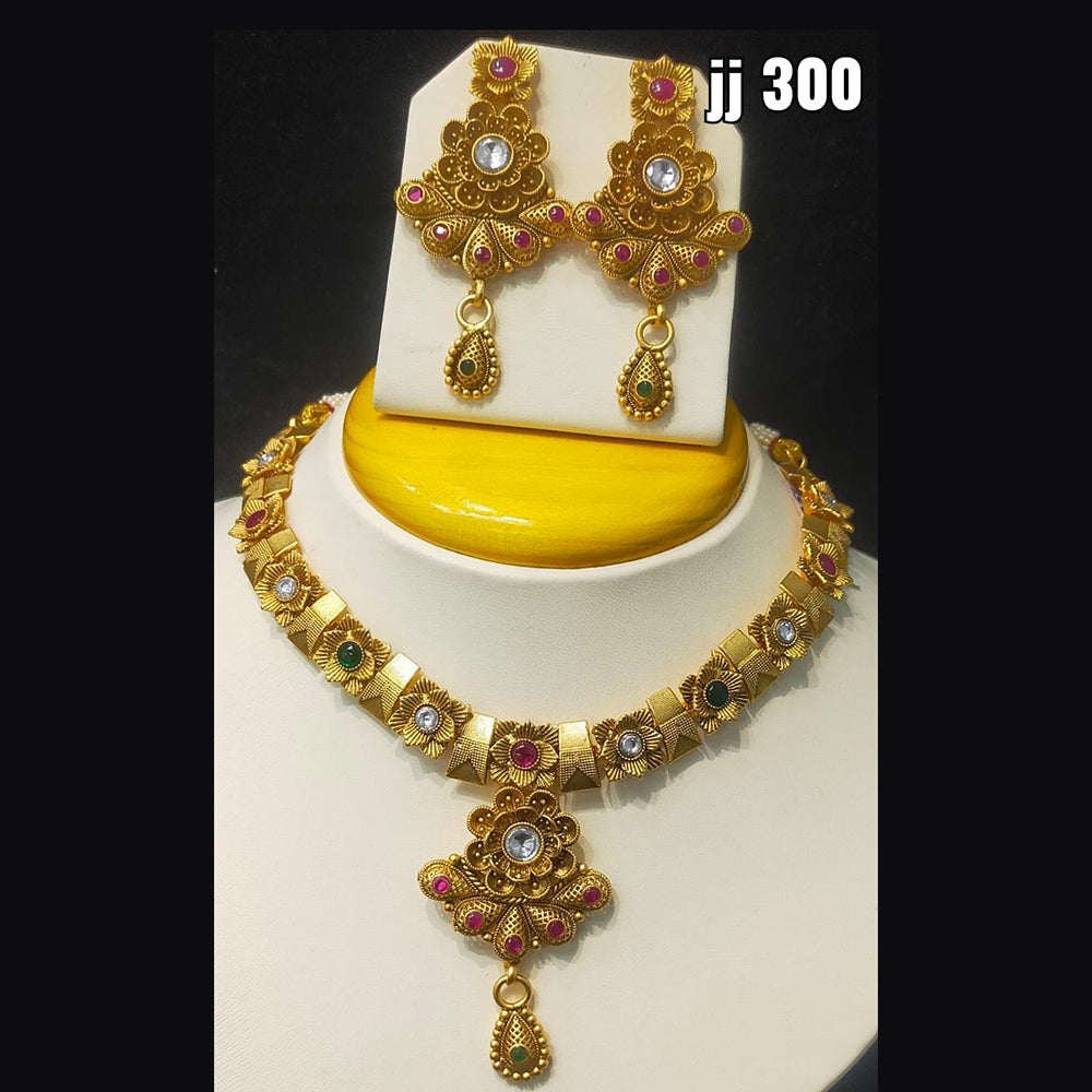 Jain Jewellers Gold Plated Pota Stone Necklace Set