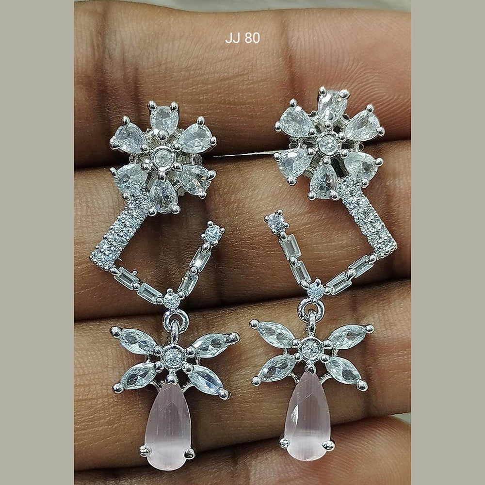 Jain Jewellers Silver Plated Ad Stone Dangler Earrings