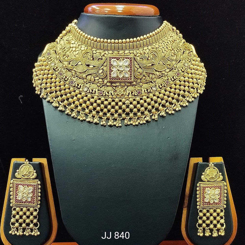 Jain Jewellers Gold Plated Pota Stone Necklace Set - 11061572
