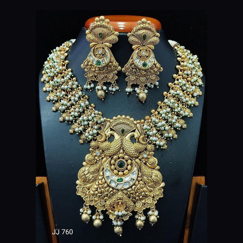 Jain Jewellers Gold Plated Pota Stone Necklace Set - 11061573