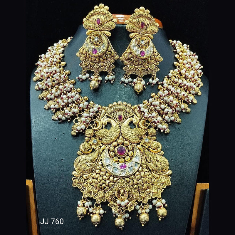 Jain Jewellers Gold Plated Pota Stone Necklace Set - 11061573