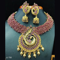 Jain Jewellers Gold Plated Pota Stone Necklace Set - 11061574