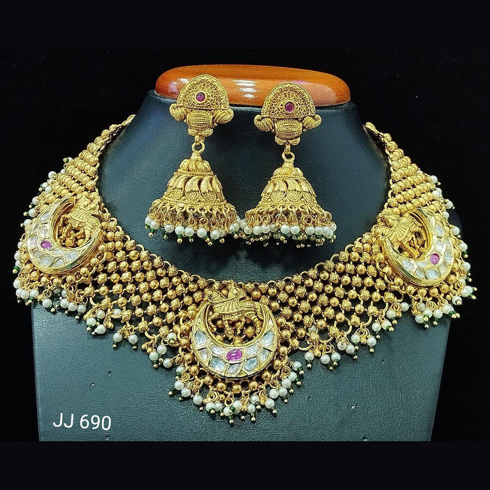Jain Jewellers Gold Plated Pota Stone Necklace Set - 11061575