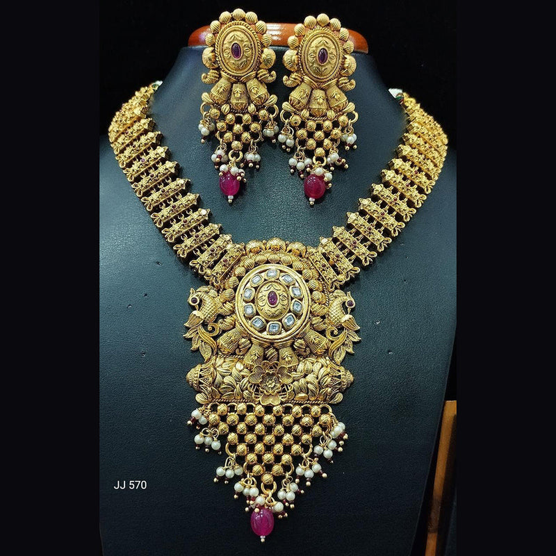 Jain Jewellers Gold Plated Pota Stone Necklace Set - 11061576