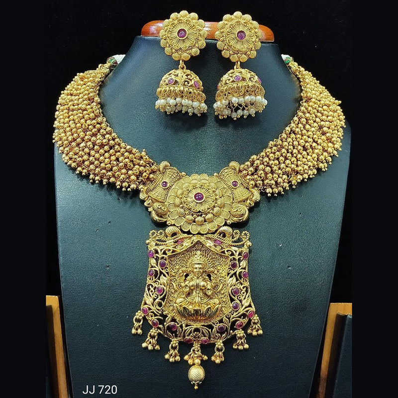 Jain Jewellers Gold Plated Pota Stone Necklace Set - 11061577