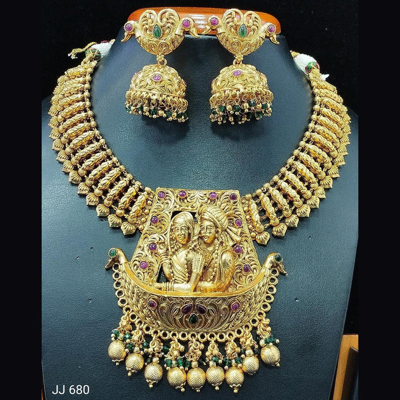 Jain Jewellers Gold Plated Pota Stone Necklace Set - 11061579