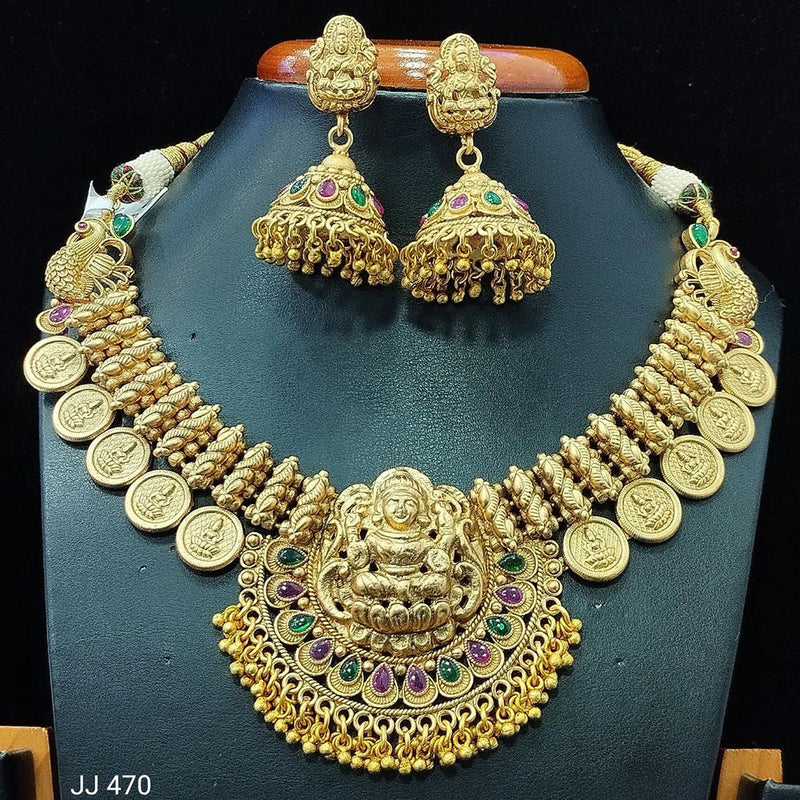 Jain Jewellers Gold Plated Pota Stone Necklace Set - 11061581
