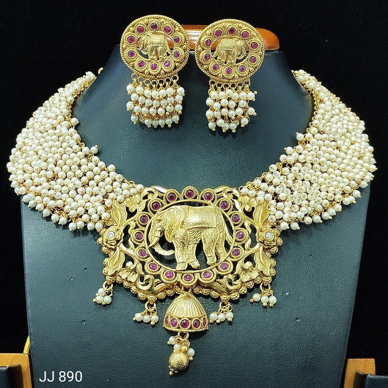 Jain Jewellers Gold Plated Pota Stone Necklace Set - 11061582
