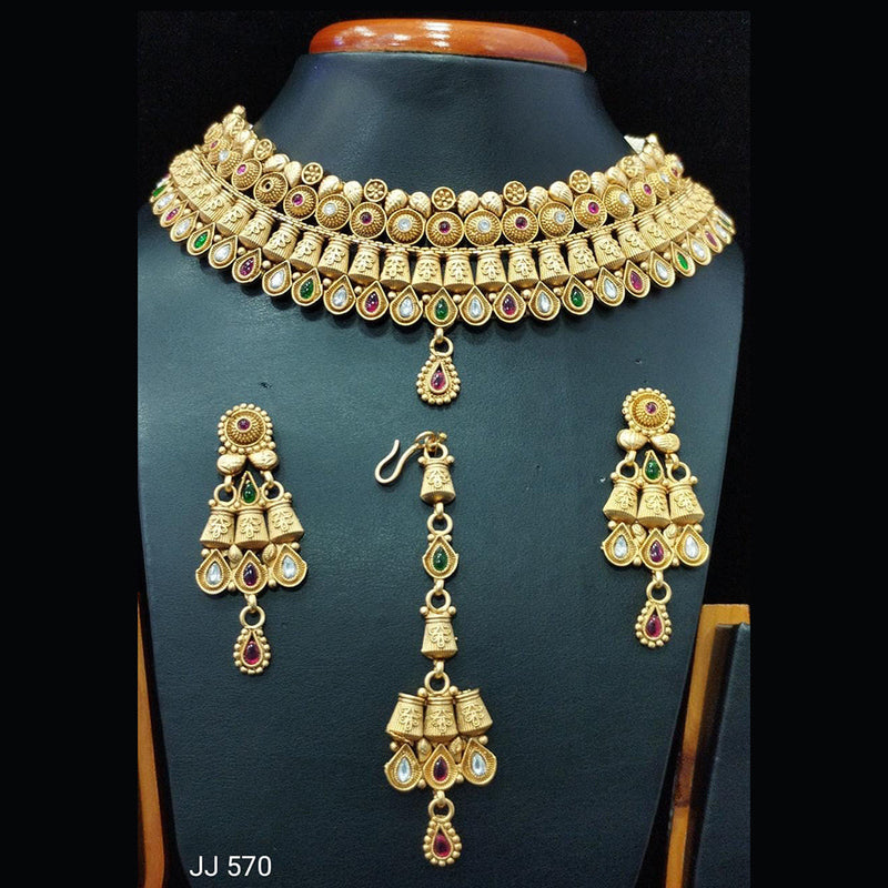 Jain Jewellers Gold Plated Pota Stone Necklace Set - 11061586