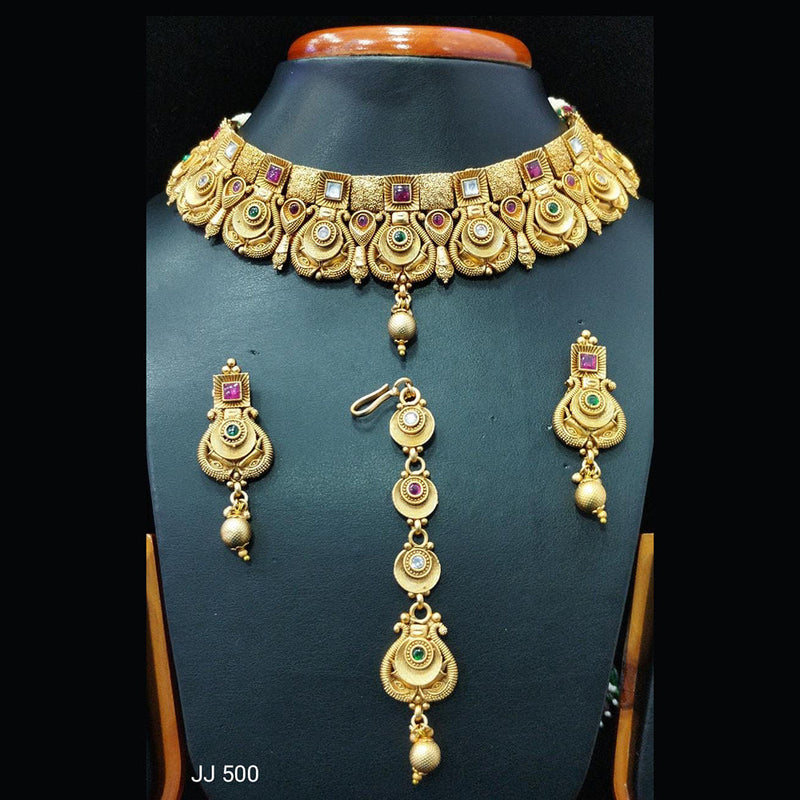 Jain Jewellers Gold Plated Pota Stone Necklace Set - 11061587