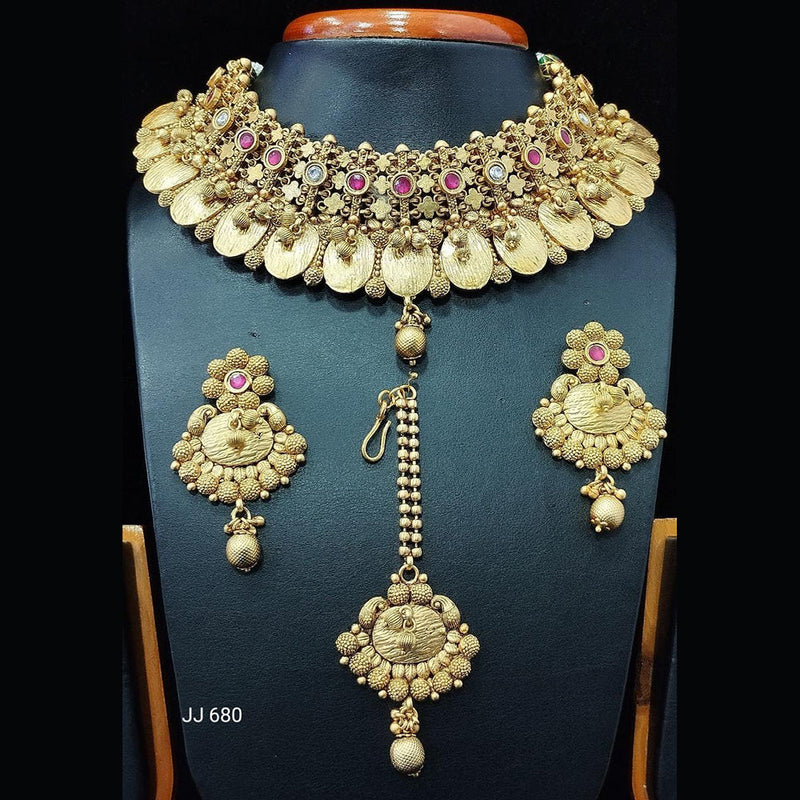 Jain Jewellers Gold Plated Pota Stone Necklace Set - 11061588