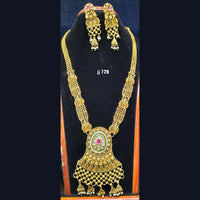 Jain Jewellers Gold Plated Pota Stone Long Haram Necklace Set - 11061709