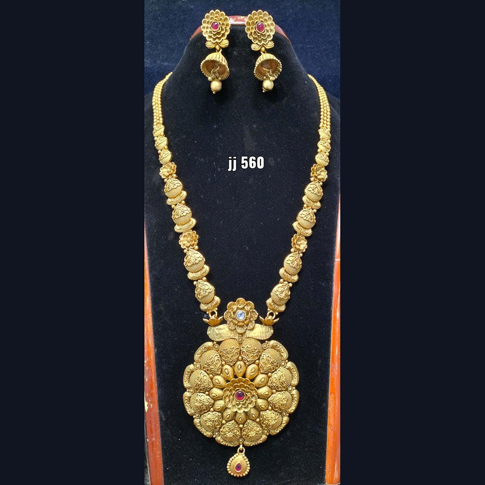 Jain Jewellers Gold Plated Pota Stone Long Haram Necklace Set - 11061710