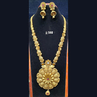 Jain Jewellers Gold Plated Pota Stone Long Haram Necklace Set - 11061710