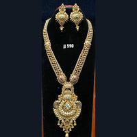 Jain Jewellers Gold Plated Pota Stone Long Haram Necklace Set - 11061713