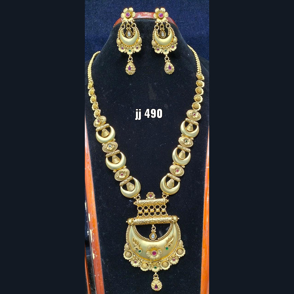 Jain Jewellers Gold Plated Pota Stone Long Haram Necklace Set - 11061715