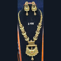 Jain Jewellers Gold Plated Pota Stone Long Haram Necklace Set - 11061715