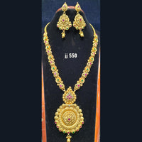 Jain Jewellers Gold Plated Pota Stone Long Haram Necklace Set - 11061716