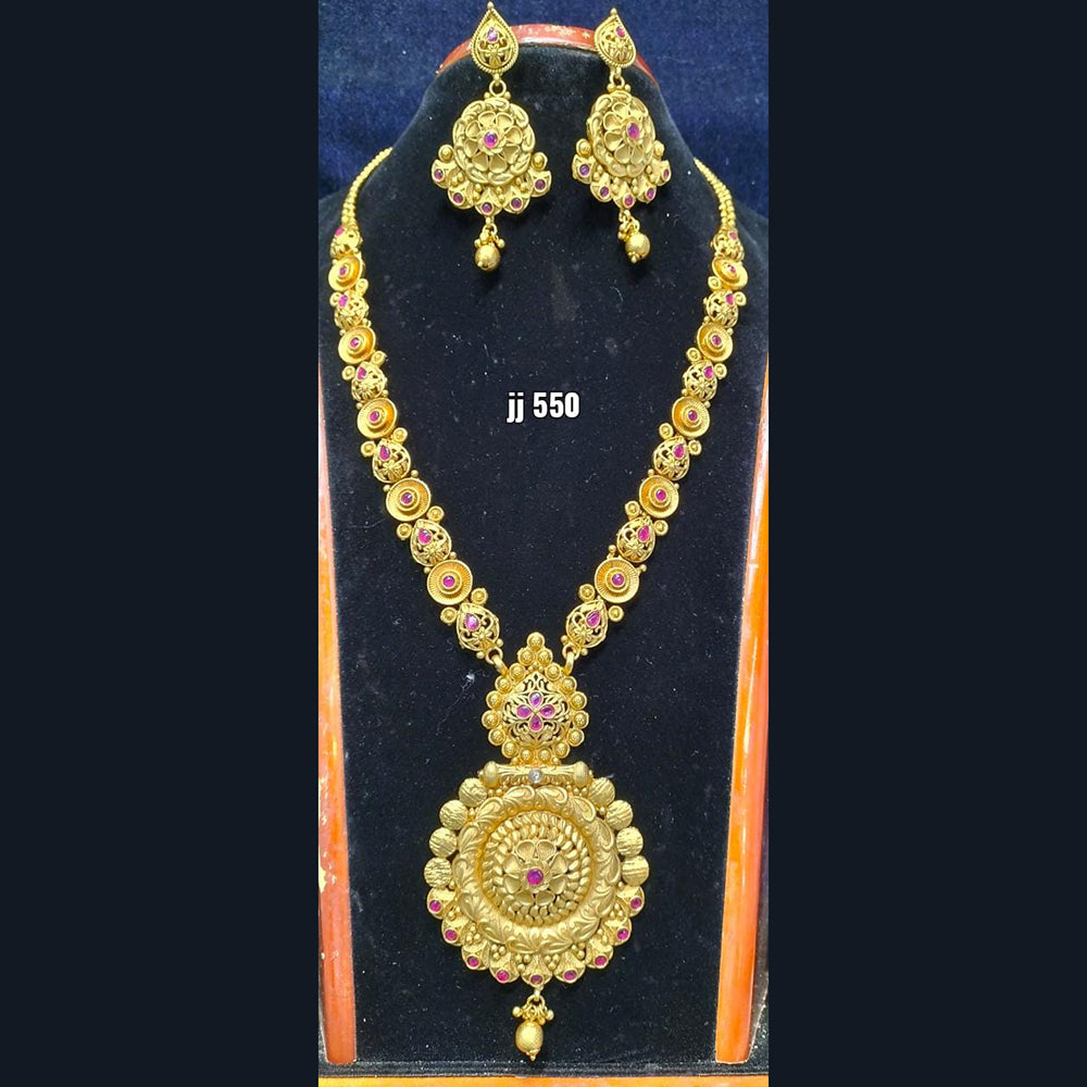 Jain Jewellers Gold Plated Pota Stone Long Haram Necklace Set - 11061716
