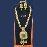 Jain Jewellers Gold Plated Pota Stone Long Haram Necklace Set - 11061718