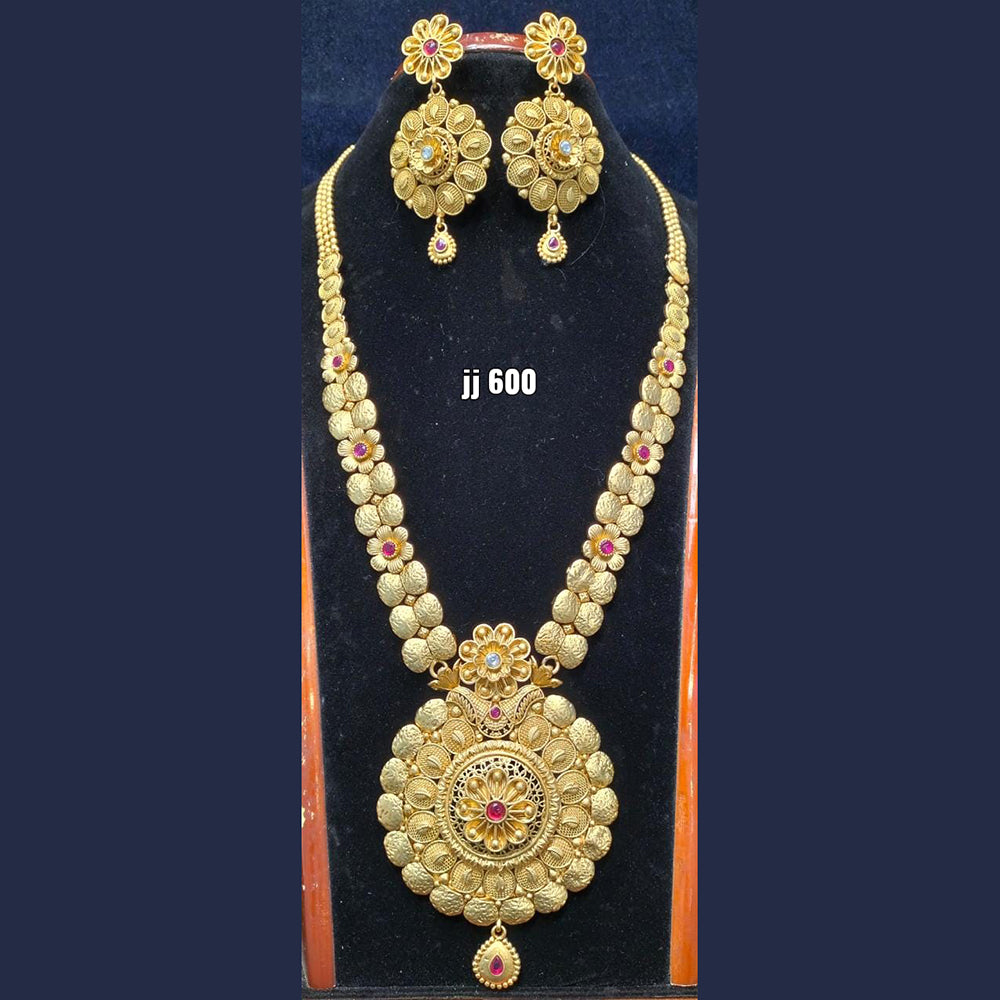 Jain Jewellers Gold Plated Pota Stone Long Haram Necklace Set - 11061719