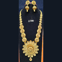 Jain Jewellers Gold Plated Pota Stone Long Haram Necklace Set - 11061720