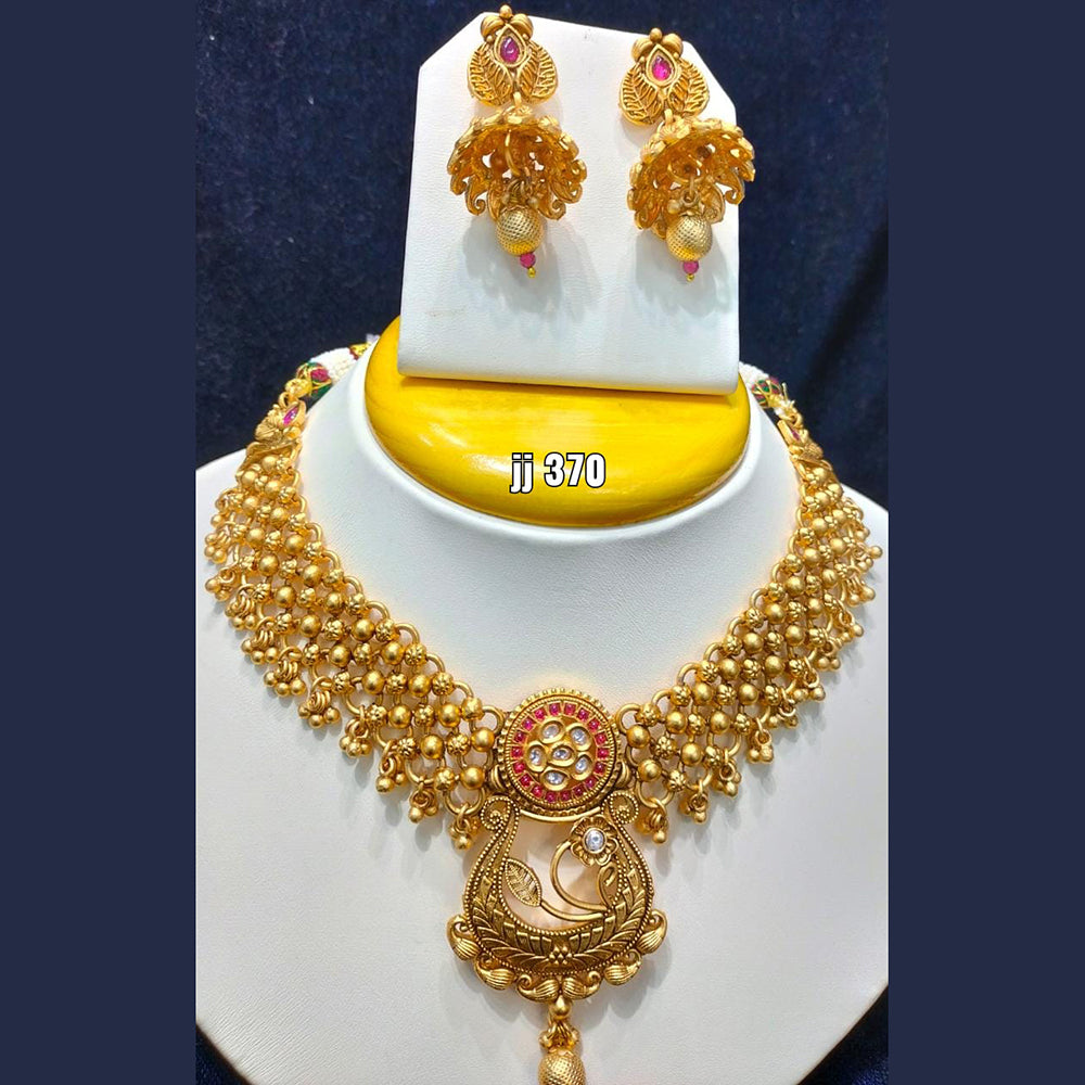 Jain Jewellers Gold Plated Pota Stone Necklace Set