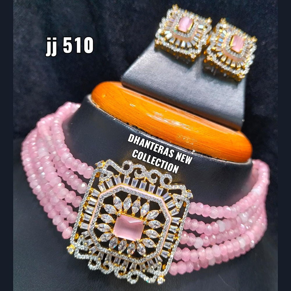 Jain Jewellers Gold Plated Ad Stone Necklace Set