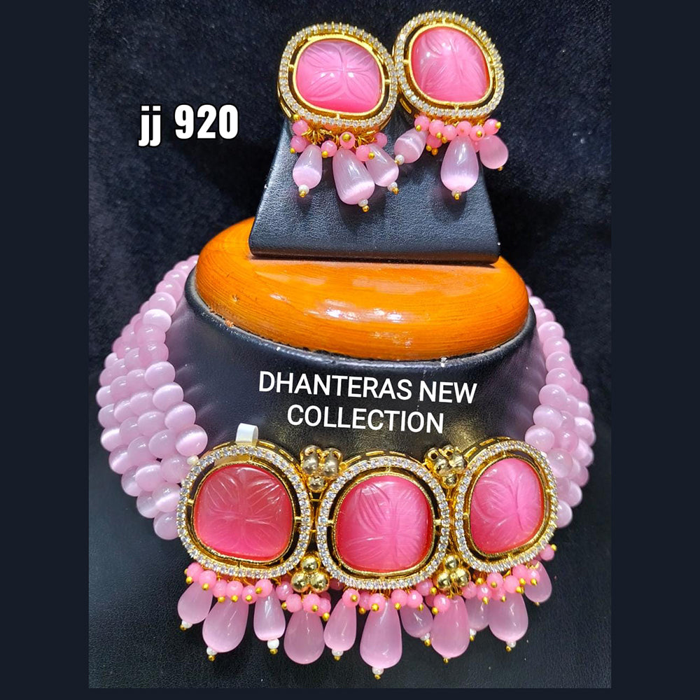 Jain Jewellers Gold Plated Ad Stone Necklace Set