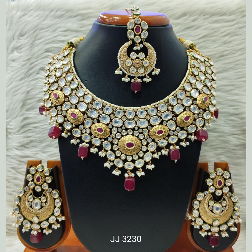 Jain Jewellers Gold Plated Kundan Stone Necklace Set - 11061850
