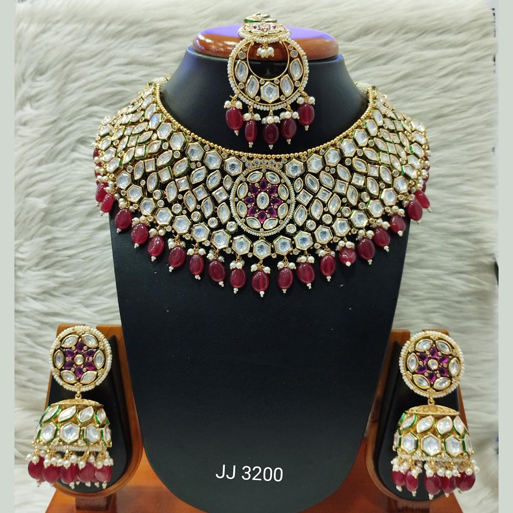 Jain Jewellers Gold Plated Kundan Stone Necklace Set - 11061853