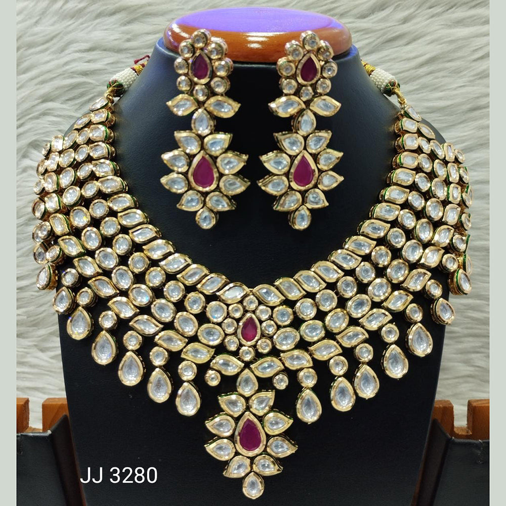 Jain Jewellers Gold Plated Kundan Stone Necklace Set - 11061854