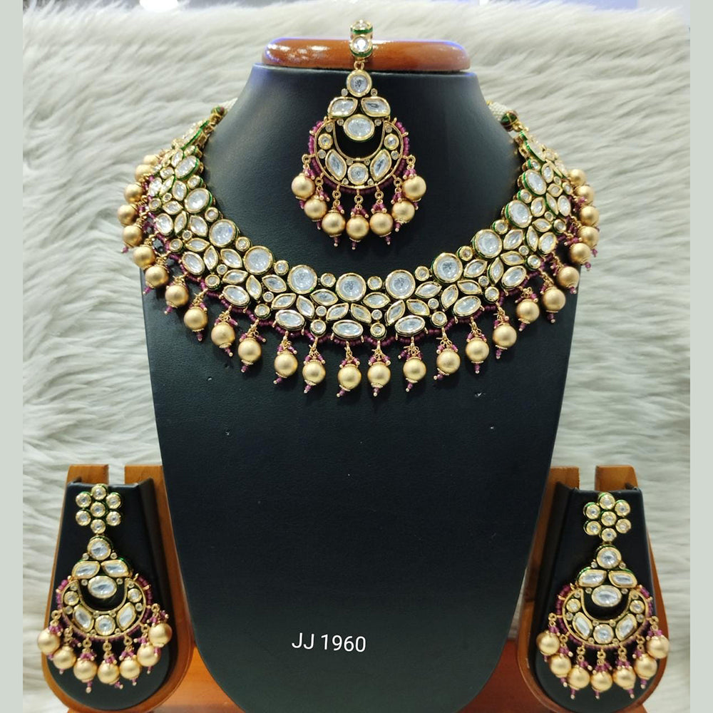 Jain Jewellers Gold Plated Kundan Stone Necklace Set - 11061865