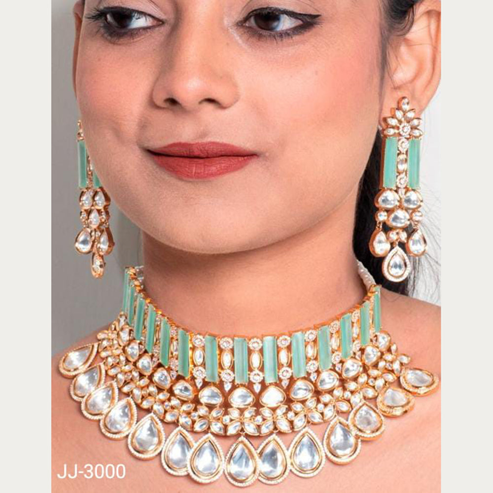 Jain Jewellers Gold Plated Kundan Stone Necklace Set
