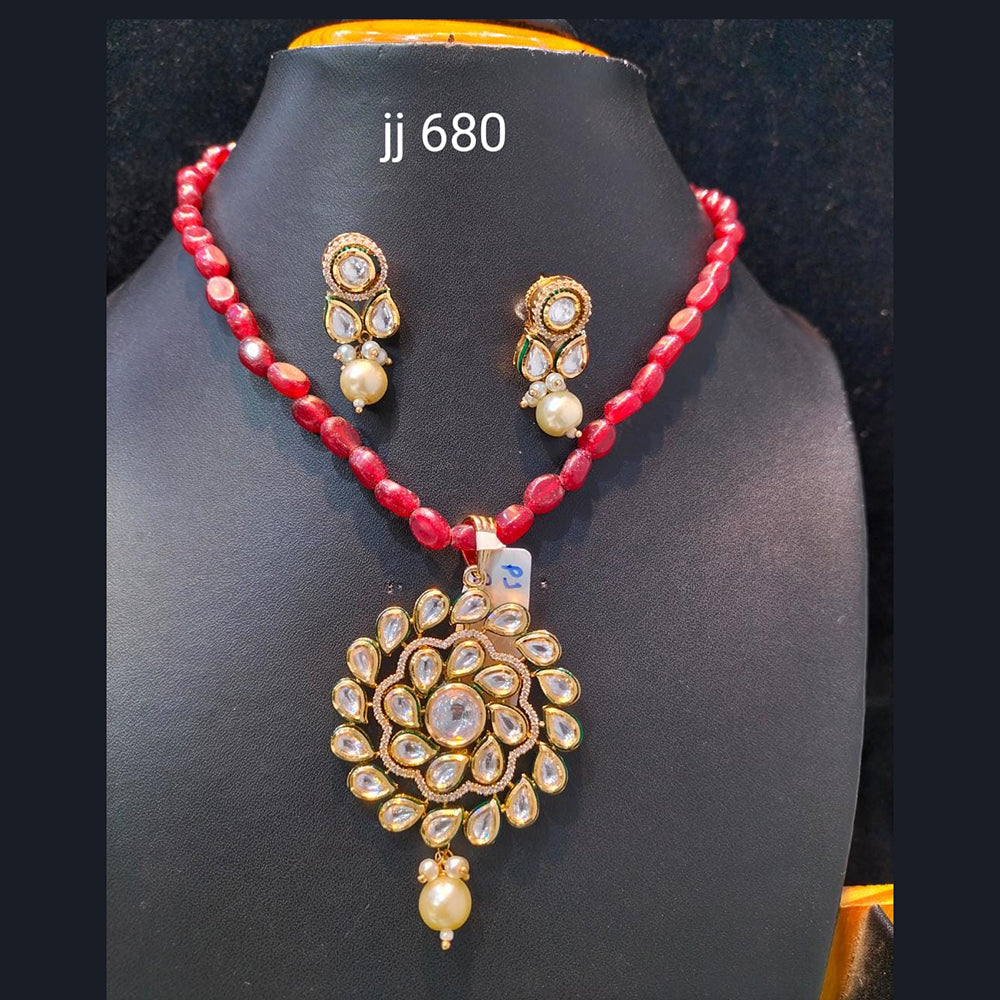 Jain Jewellers Gold Plated Kundan Stone Necklace Set - 11062038