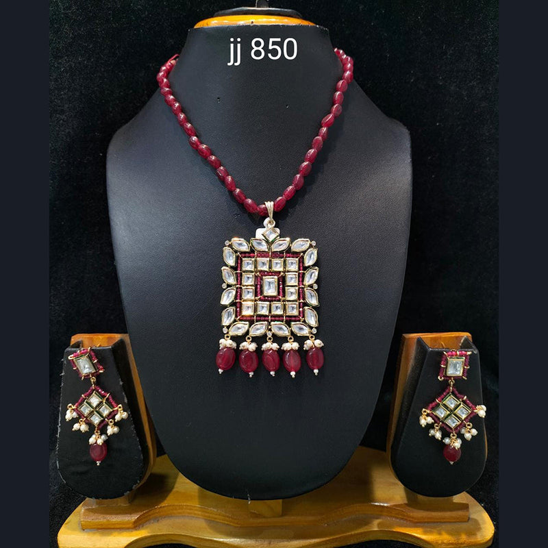 Jain Jewellers Gold Plated Kundan Stone Necklace Set - 11062043