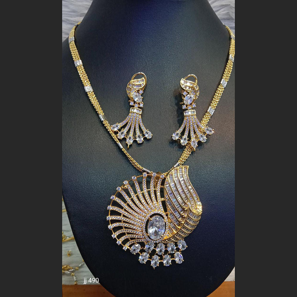 Gold Plated American Diamond Necklace Set - 11062140