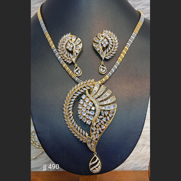 Gold Plated American Diamond Necklace Set - 11062146