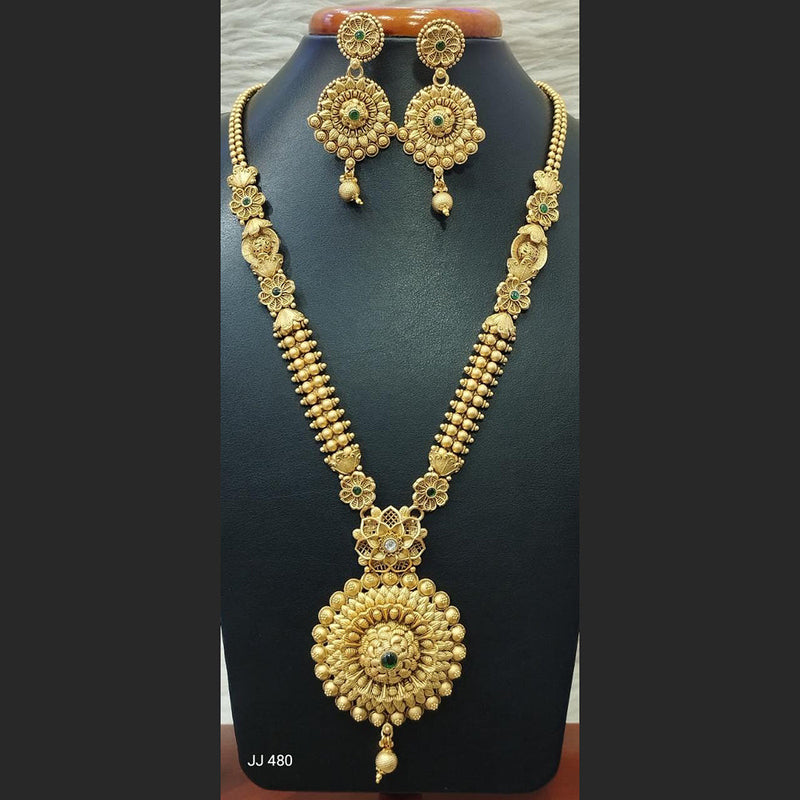 Jain Jewellers Gold Plated Pota Stone Long Haram Necklace Set - 11062179