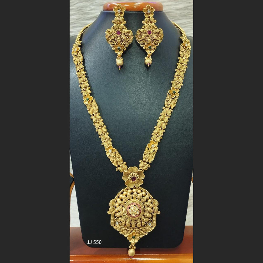 Jain Jewellers Gold Plated Pota Stone Long Haram Necklace Set - 11062180