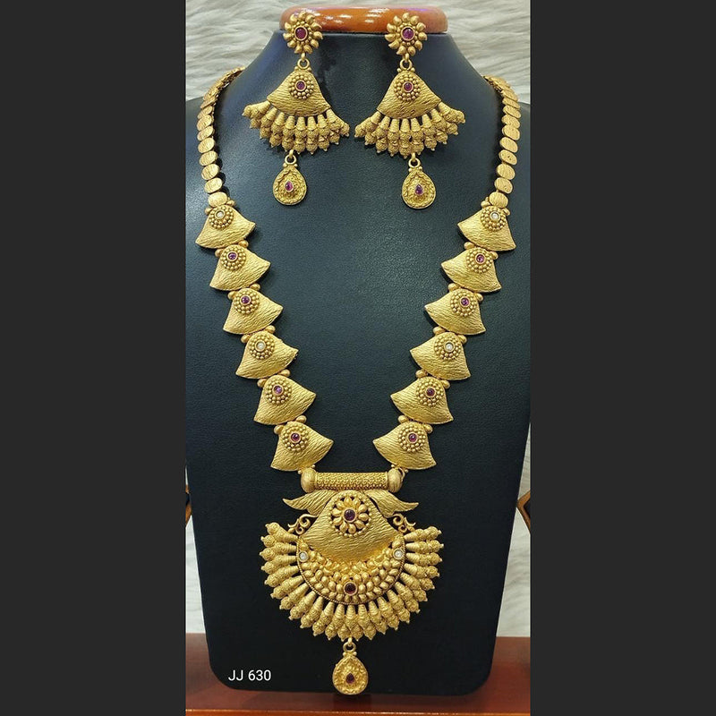 Jain Jewellers Gold Plated Pota Stone Long Haram Necklace Set - 11062181