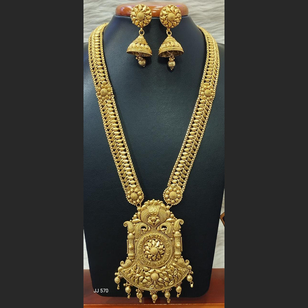 Jain Jewellers Gold Plated Pota Stone Long Haram Necklace Set - 11062182