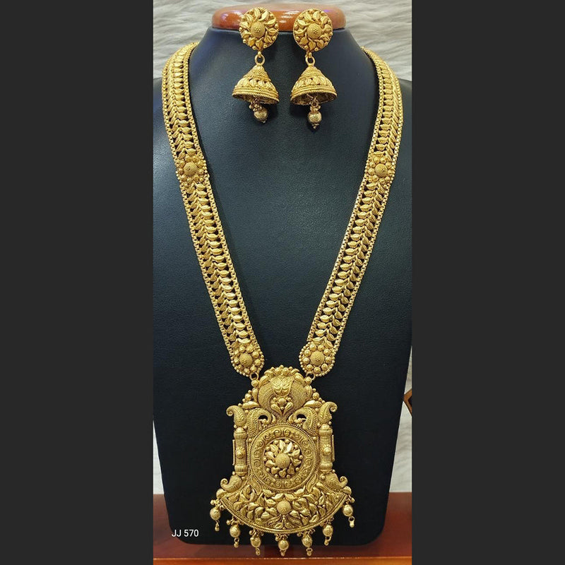 Jain Jewellers Gold Plated Pota Stone Long Haram Necklace Set - 11062182