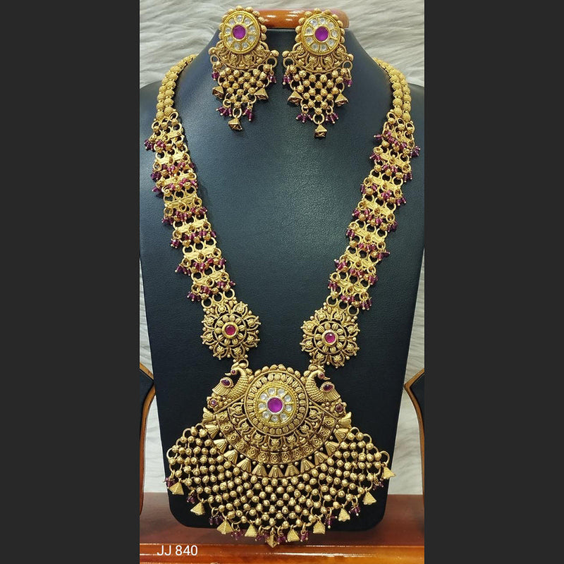 Jain Jewellers Gold Plated Pota Stone Long Haram Necklace Set - 11062183