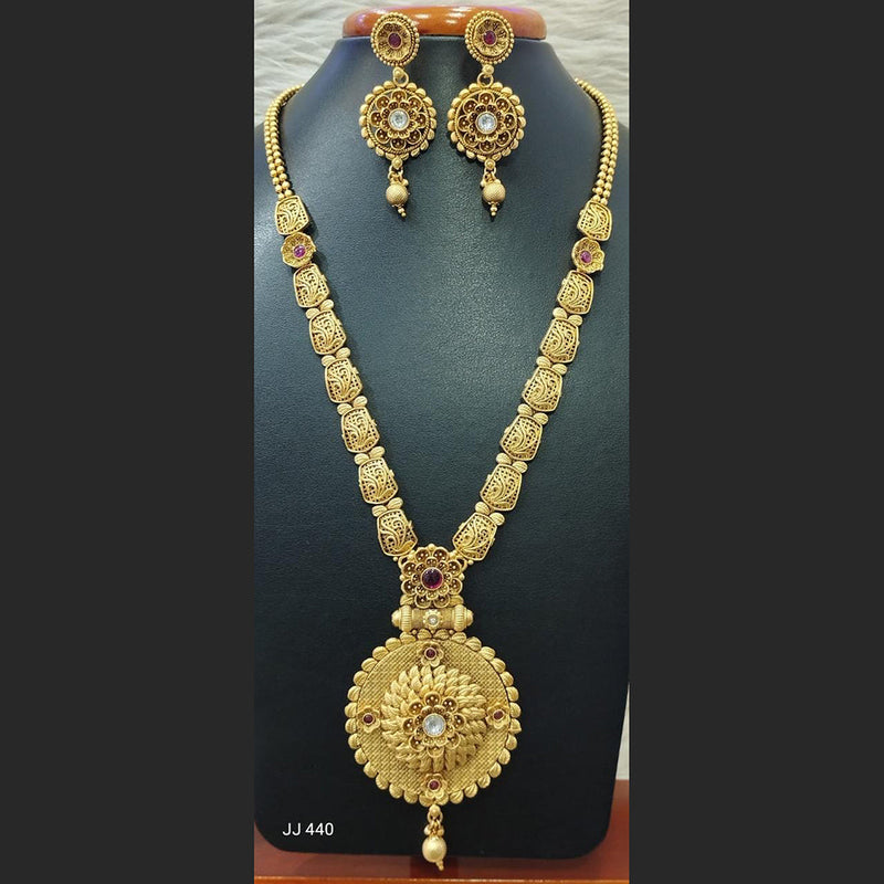 Jain Jewellers Gold Plated Pota Stone Long Haram Necklace Set - 11062185