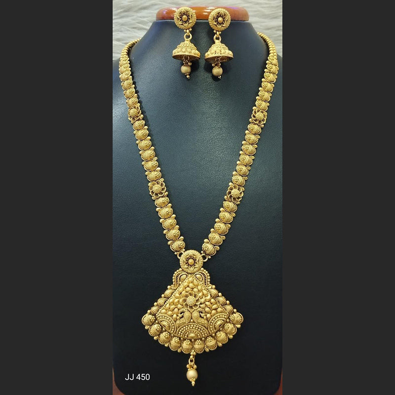 Jain Jewellers Gold Plated Pota Stone Long Haram Necklace Set - 11062186