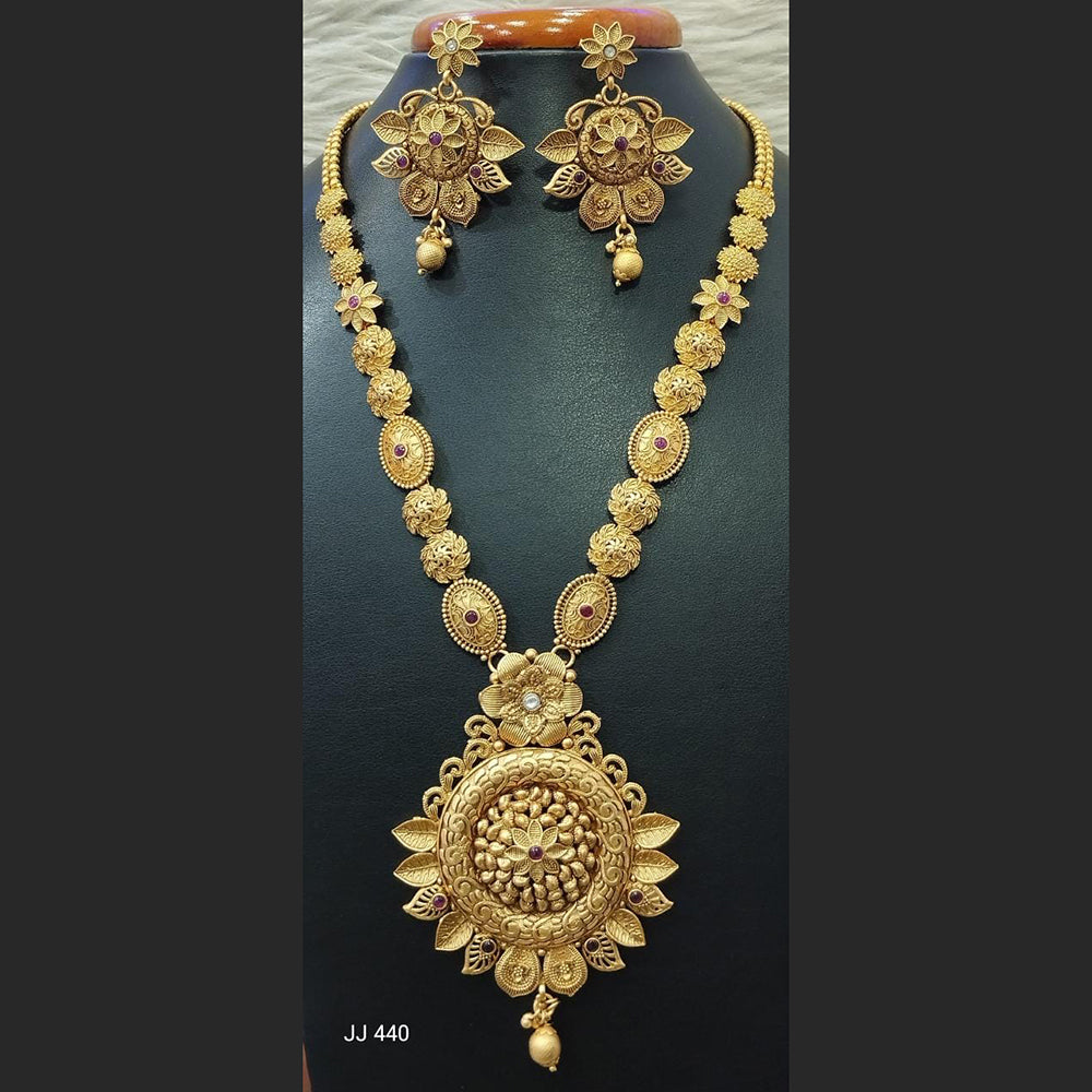 Jain Jewellers Gold Plated Pota Stone Long Haram Necklace Set - 11062190