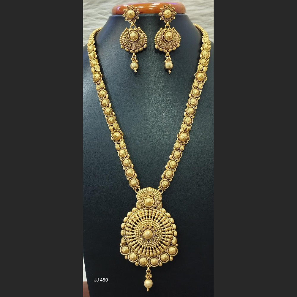 Jain Jewellers Gold Plated Pota Stone Long Haram Necklace Set - 11062191